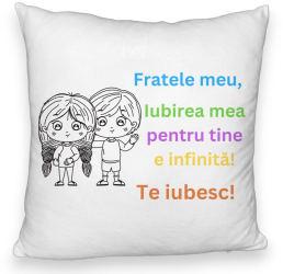 Perna Decorativa Fluffy Fratele meu 3 40x40 cm Alba Husa Detasabila Burduf 