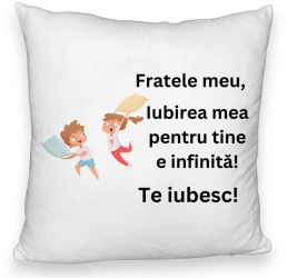 Perna Decorativa Fluffy Fratele meu 6 40x40 cm Alba Husa Detasabila Burduf 