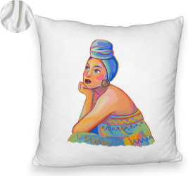 Perna Decorativa Fluffy Model African Fashion 40x40 cm Alba Husa Detasabila Burduf 