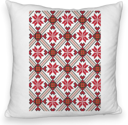 Perna Decorativa Fluffy Model cu Motive Romanesti 2 40x40 cm Alba Husa Detasabila Burduf 
