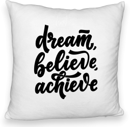Perna Decorativa Fluffy Model Dream Believe Achieve 40x40 cm Alba Husa Detasabila Burduf 