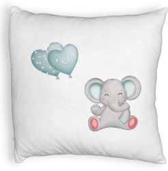 Perna Decorativa Fluffy Model Elefant si baloane in forma de inimioare 40x40 cm Alba Husa Detasabila Burduf 