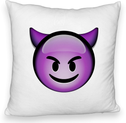 Perna Decorativa Fluffy Model Emoji Diavol 40x40 cm Alba Husa Detasabila Burduf 