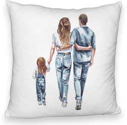 Perna Decorativa Fluffy Model Family in Blue 40x40 cm Alba Husa Detasabila Burduf