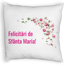 Perna Decorativa Fluffy Model Felicitari de Sfanta Maria 40x40 cm Alba Husa Detasabila Burduf 
