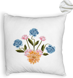 Perna Decorativa Fluffy Model Florale Roz Gold si Albastru 40x40 cm Alba Husa Detasabila Burduf
