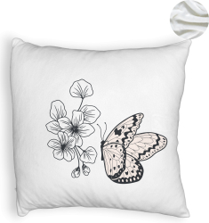 Perna Decorativa Fluffy Model Fluture si Flori 40x40 cm Alba Husa Detasabila Burduf 