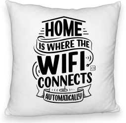 Perna Decorativa Fluffy Model Home is Where WIFI Connects Automatically 40x40 cm Alba Husa Detasabila Burduf 