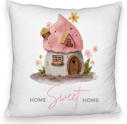 Perna Decorativa Fluffy Model Home Sweet Home 1 40x40 cm Alba Husa Detasabila Burduf 