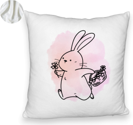 Perna Decorativa Fluffy Model Iepuras Roz 40x40 cm Alba Husa Detasabila Burduf 