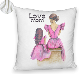 Perna Decorativa Fluffy Model Love Mom 40x40 cm Alba Husa Detasabila Burduf 
