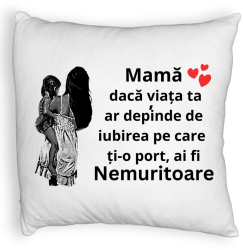 Perna Decorativa Fluffy Model pentru Mama 1 40x40 cm Alba Husa Detasabila Burduf 
