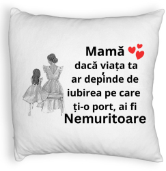 Perna Decorativa Fluffy Model pentru Mama 3 40x40 cm Alba Husa Detasabila Burduf 