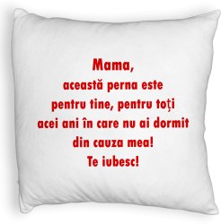 Perna Decorativa Fluffy Model Pentru Mama Te iubesc 3 40x40 cm Alba Husa Detasabila Burduf 