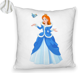 Perna Decorativa Fluffy Model Printesa si Paserea 40x40 cm Alba Husa Detasabila Burduf 