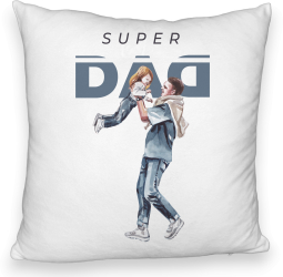 Perna Decorativa Fluffy Model Super Dad 40x40 cm Alba Husa Detasabila Burduf 