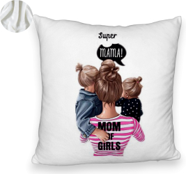 Perna Decorativa Fluffy Model Super Mama 40x40 cm Alba Husa Detasabila Burduf 