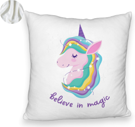 Perna Decorativa Fluffy Model Unicorns Believe in Magic 40x40 cm Alba Husa Detasabila Burduf