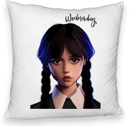 Perna Decorativa Fluffy Model Wednesday Addams 8 40x40 cm Alba Husa Detasabila Burduf