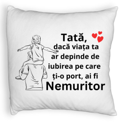 Perna Decorativa Fluffycu Text pentru Tata 8 40x40 cm Alba Husa Detasabila Burduf 