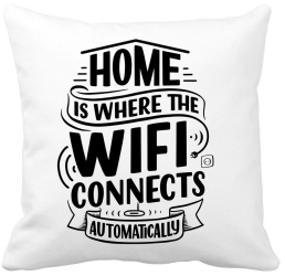 Perna Decorativa Home is Where WIFI Connects Automatically 40x40 cm Alba Mata Husa Detasabila Burduf 