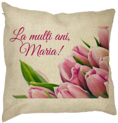 Perna Decorativa La multi ani Maria 40x40 cm Husa Detasabila Burduf 
