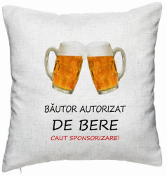 Perna Decorativa Model Bautor Autorizat de Bere 40x40 cm Alb Murdar Husa Detasabila Burduf 