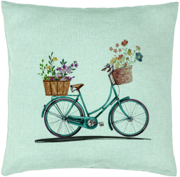 Perna Decorativa Model Bicicleta Floarala 40x40 cm Verde Menta Husa Detasabila Burduf 