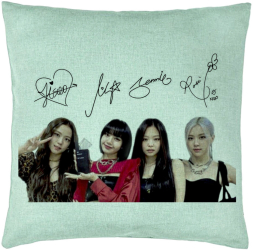 Perna Decorativa Model Blackpink K-POP semnaturi 40x40 cm Verde Menta Husa Detasabila Burduf 