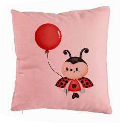 Perna Decorativa Model Buburuza cu Balon 40x40 cm Roz Husa Detasabila Burduf