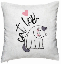 Perna Decorativa Model Cat Lover 40x40 cm Alb Murdar Husa Detasabila Burduf 