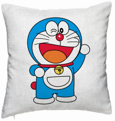 Perna Decorativa Model copii Doraemon 40x40 cm Alb Murdar Husa Detasabila Burduf 