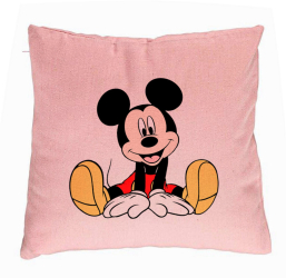 Perna Decorativa Model copii Mickey Mouse 40x40 cm Roz Husa Detasabila Burduf 