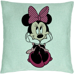 Perna Decorativa Model copii Minnie Mouse 40x40 cm Verde Menta Husa Detasabila Burduf 