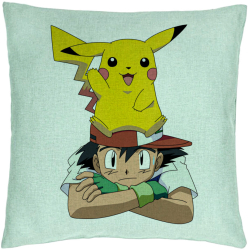 Perna Decorativa Model copii Pikachu Pokemon 40x40 cm Verde Menta Husa Detasabila Burduf 