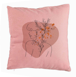 Perna Decorativa Model Corp Femeie si Flori 40x40 cm Roz Husa Detasabila Burduf 
