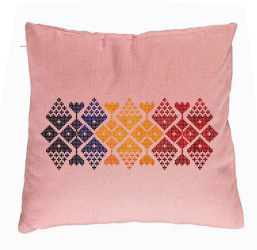 Perna Decorativa Model cu Motive Locale 40x40 cm Roz Husa Detasabila Burduf 