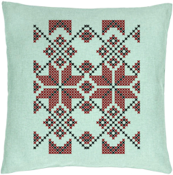 Perna Decorativa Model cu Motive Romanesti 40x40 cm Verde Menta Husa Detasabila Burduf 