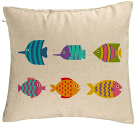Perna Decorativa Model cu Pesti Multicolor 40x40 cm Bej Husa Detasabila Burduf 