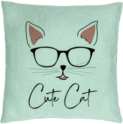 Perna Decorativa Model Cute Cat 40x40 cm Verde Menta Husa Detasabila Burduf 