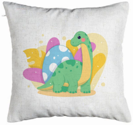Perna Decorativa Model Dinozaur Galben Verde 40x40 cm Alb Murdar Husa Detasabila Burduf 