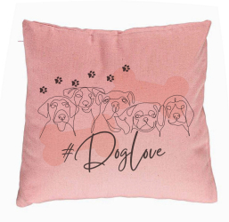 Perna Decorativa Model Dog Love 40x40 cm Roz Husa Detasabila Burduf 