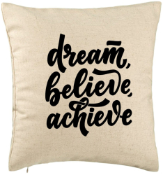 Perna Decorativa Model Dream Believe Achieve 40x40 cm Bej Husa Detasabila Burduf 