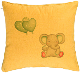 Perna Decorativa Model Elefant si baloane in forma de inimioare 40x40 cm Galben Husa Detasabila Burduf 