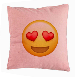 Perna Decorativa Model Emoji Fata cu Inimi 40x40 cm Roz Husa Detasabila Burduf 