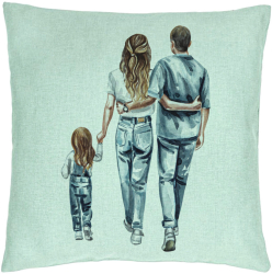 Perna Decorativa Model Family in Blue 40x40 cm Verde Menta Husa Detasabila Burduf 
