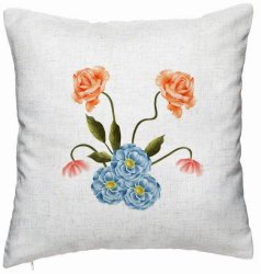 Perna Decorativa Model Florale Roz si Alastru 40x40 cm Alb Murdar Husa Detasabila Burduf 