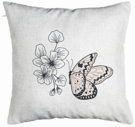 Perna Decorativa Model Fluture si Flori 40x40 cm Alb Murdar Husa Detasabila Burduf 