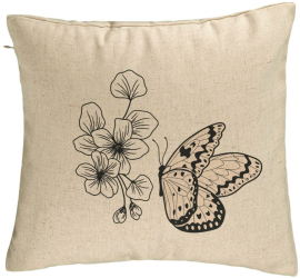 Perna Decorativa Model Fluture si Flori 40x40 cm Bej Husa Detasabila Burduf 