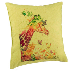 Perna Decorativa Model Girafa Multicolor 40x40 cm Verde Husa Detasabila Burduf 